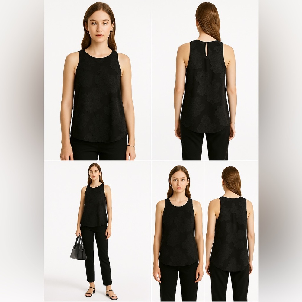 Wilfred Floral Appliqué Sleeveless Top in Black — Sheer Detail Sz M - Picture 4 of 11